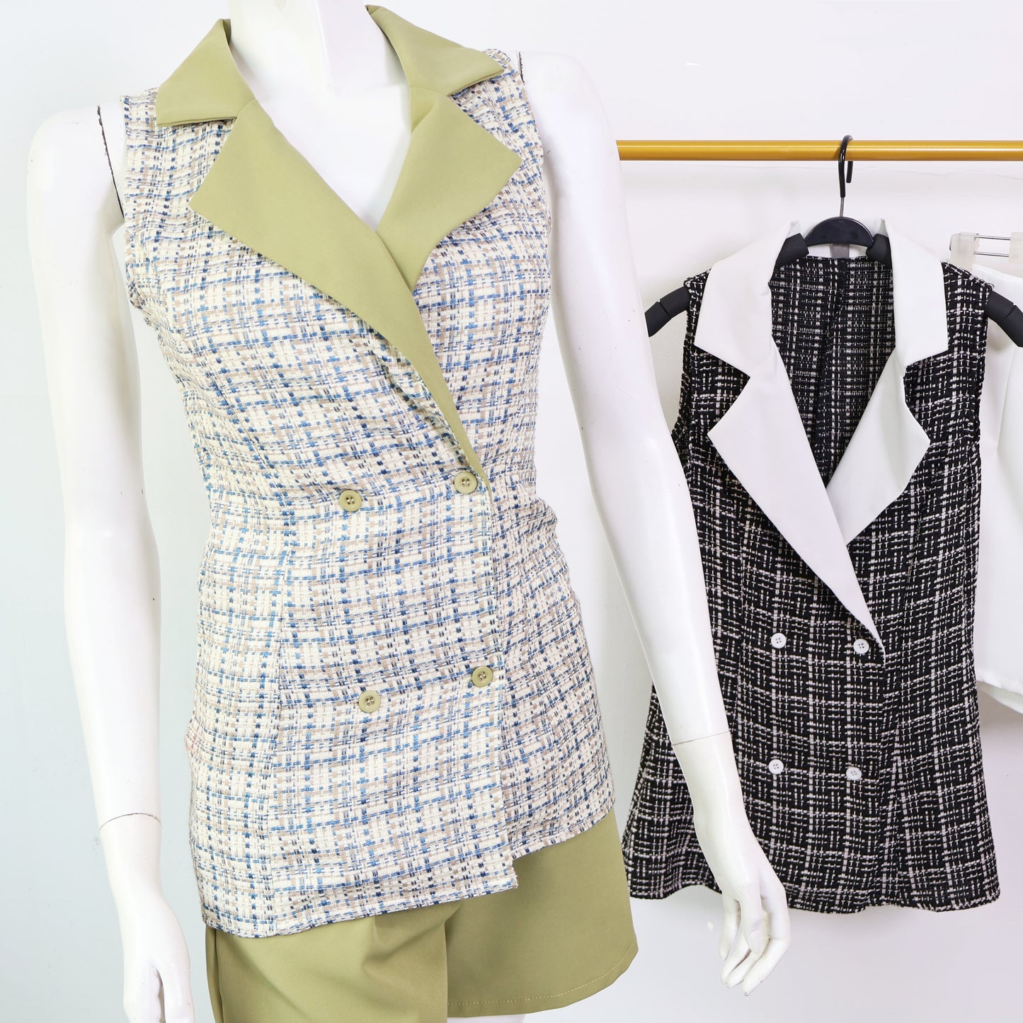 Sleeveless Collared Tweed Top and Short