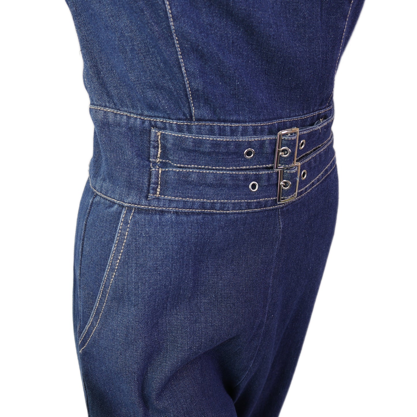 Square-Neck Denim Jumpsuit